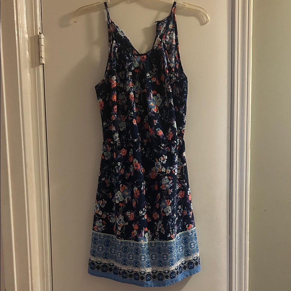 Sweet Wanderer Floral Mini Dress - Navy and Light Blue